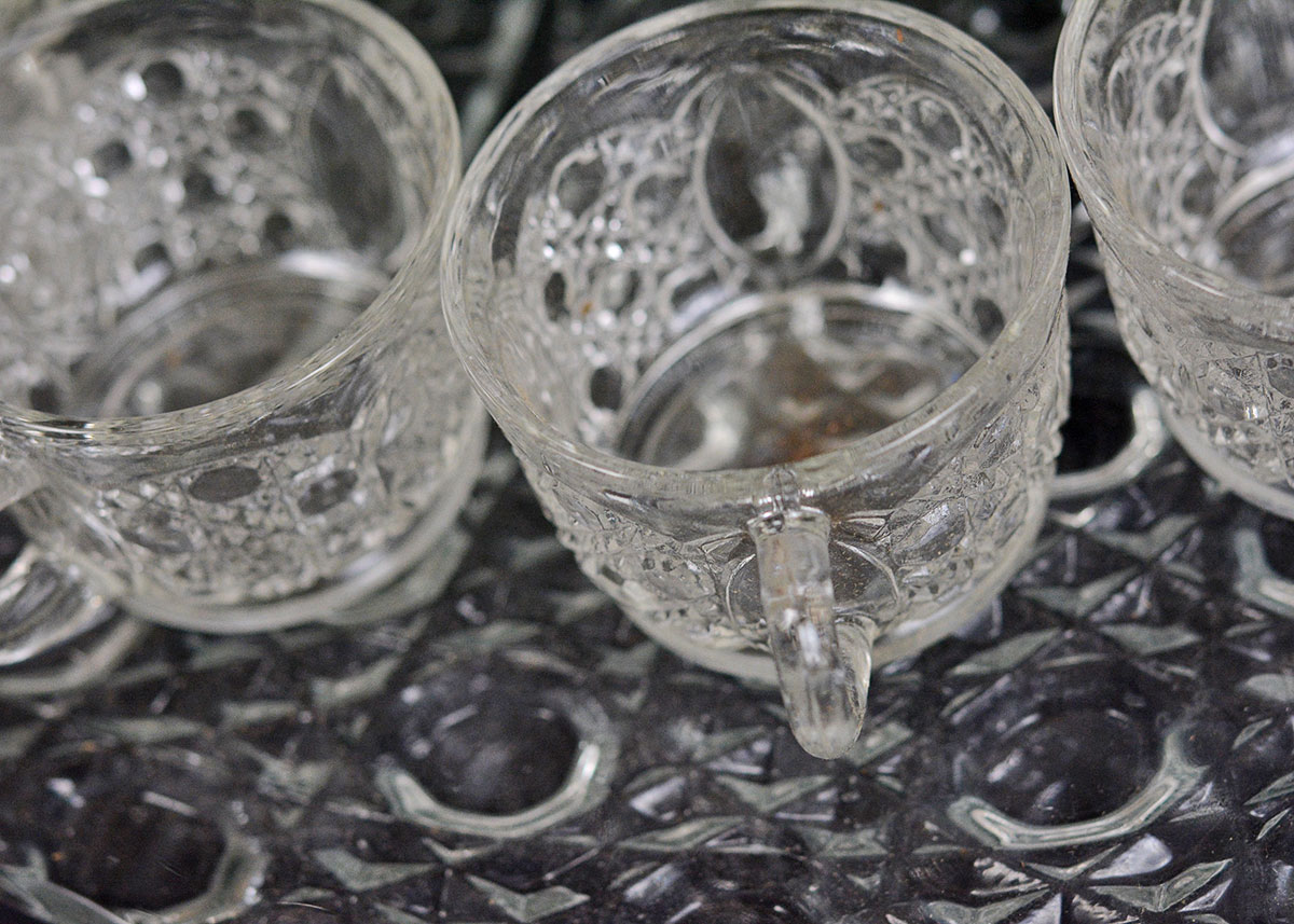 Vintage Smith Glass Punch Bowl Service with Cups