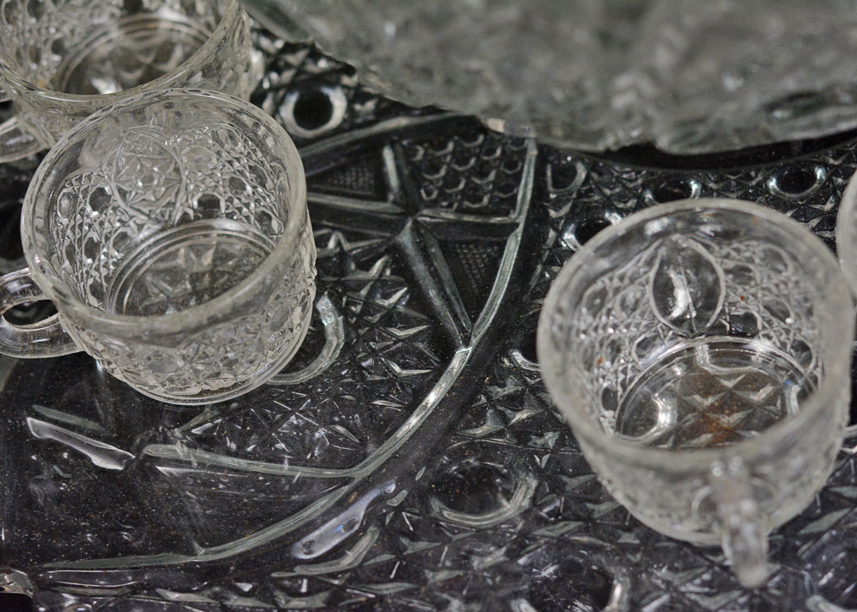 Vintage Smith Glass Punch Bowl Service with Cups