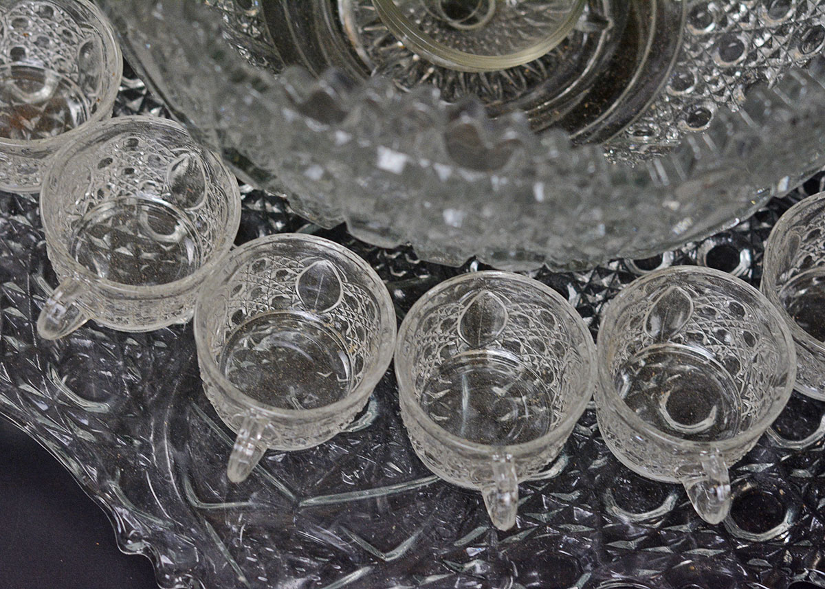 Vintage Smith Glass Punch Bowl Service with Cups