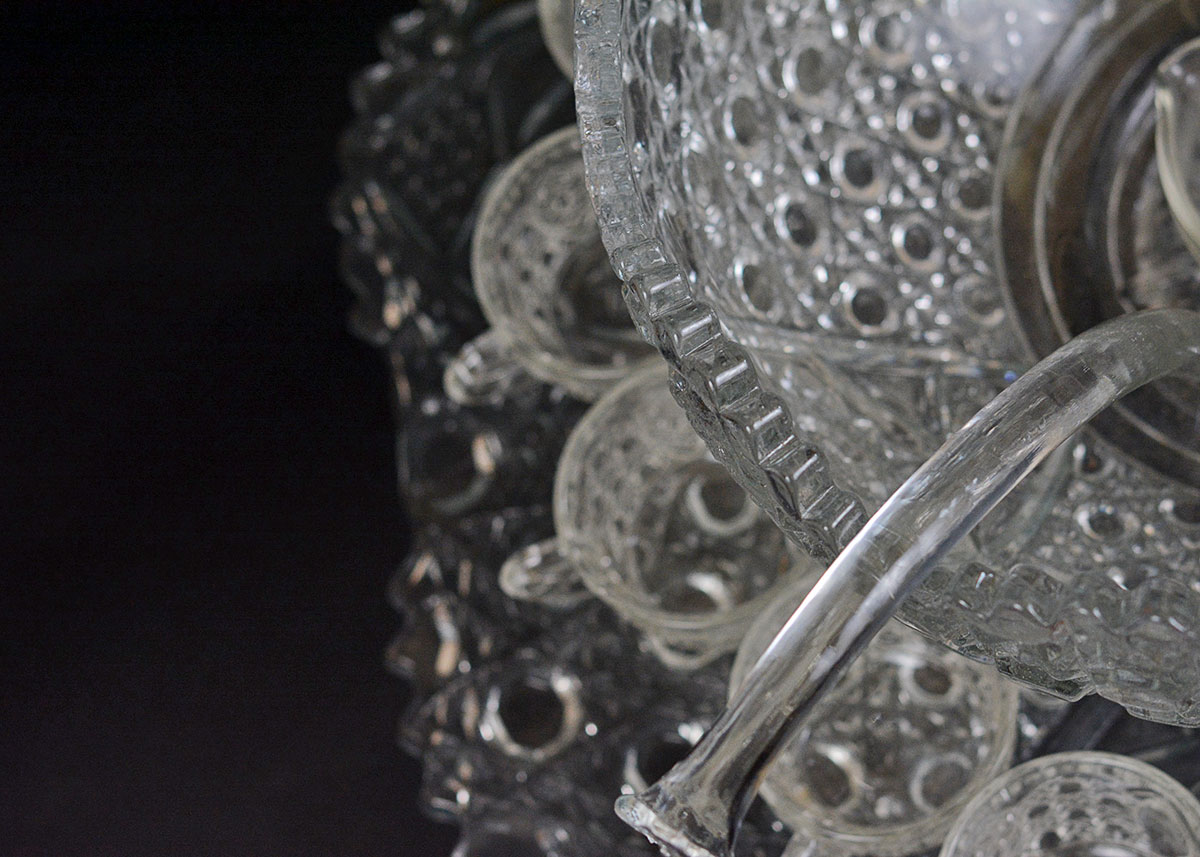 Vintage Smith Glass Punch Bowl Service with Cups