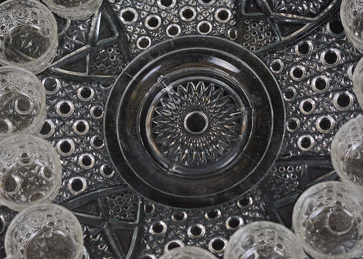 Vintage Smith Glass Punch Bowl Service with Cups