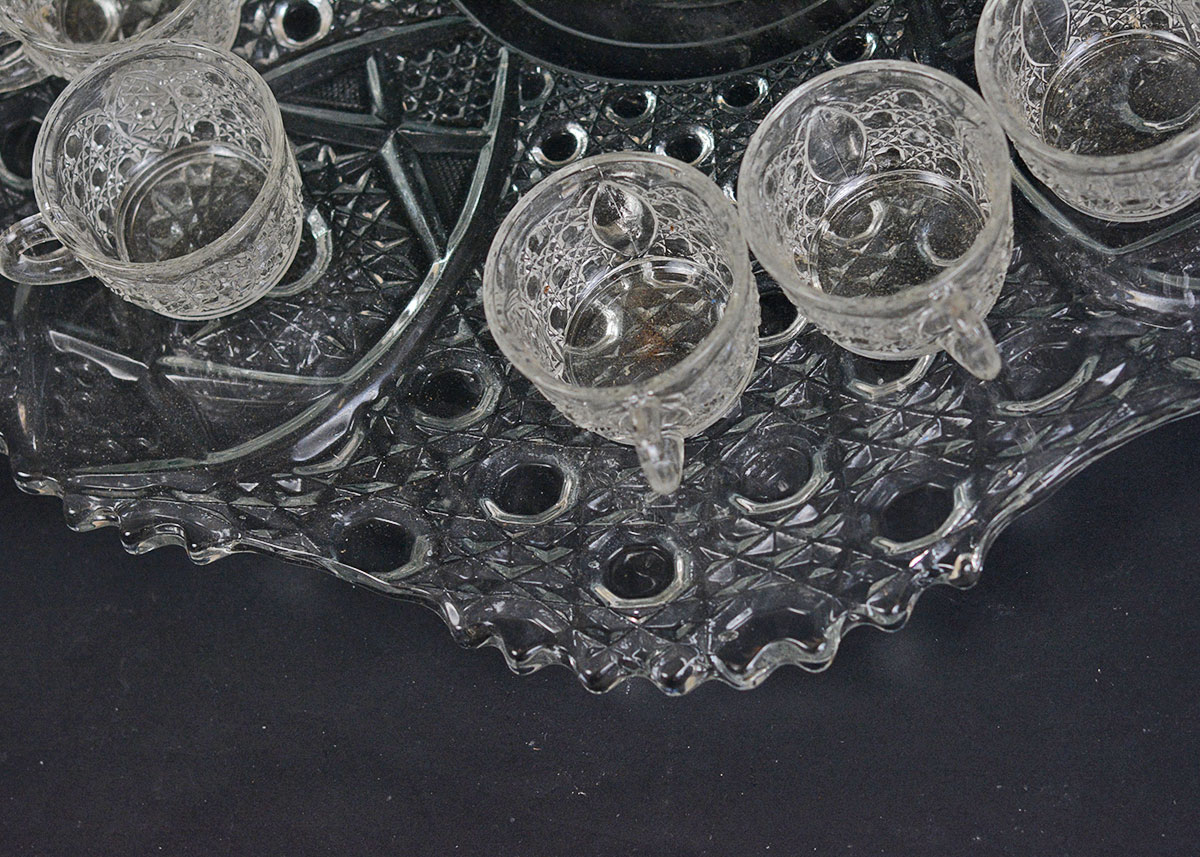 Vintage Smith Glass Punch Bowl Service with Cups