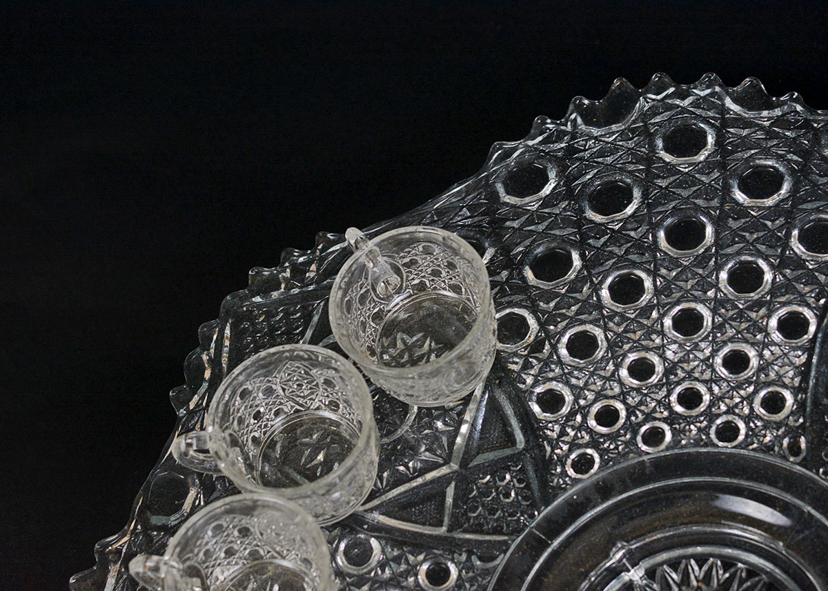 Vintage Smith Glass Punch Bowl Service with Cups