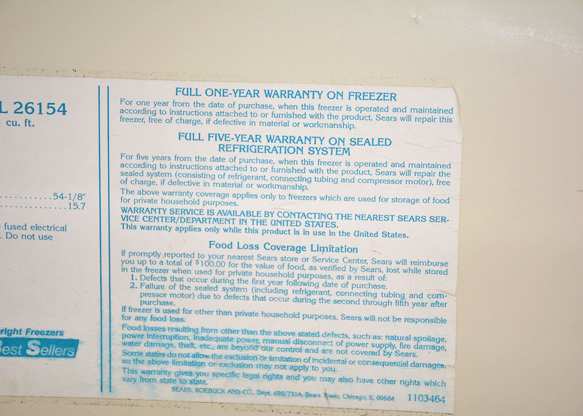 Sears Kenmore 15.1 Cubic Foot Locking Upright Freezer