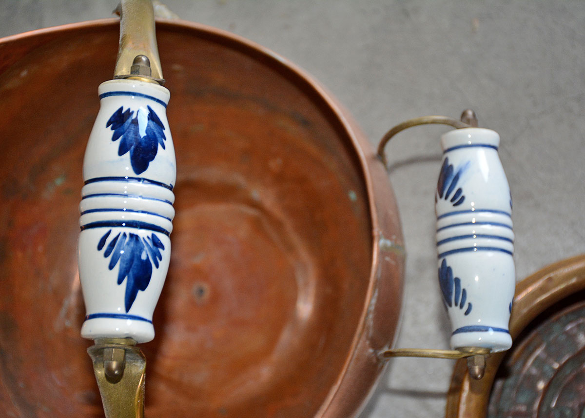 Antique Hand Hammered Copper Coal Scuttle and Weighted Planter