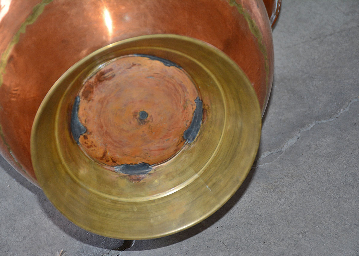 Antique Hand Hammered Copper Coal Scuttle and Weighted Planter