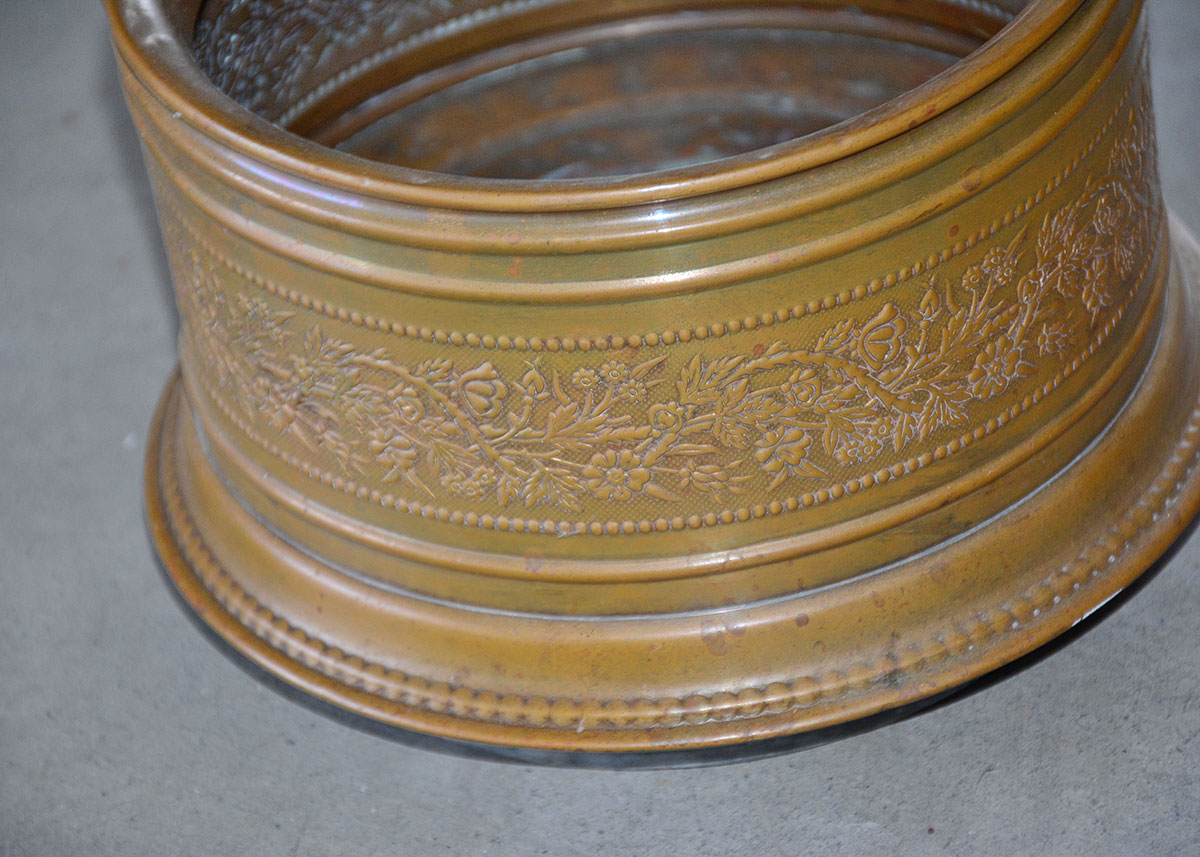 Antique Hand Hammered Copper Coal Scuttle and Weighted Planter