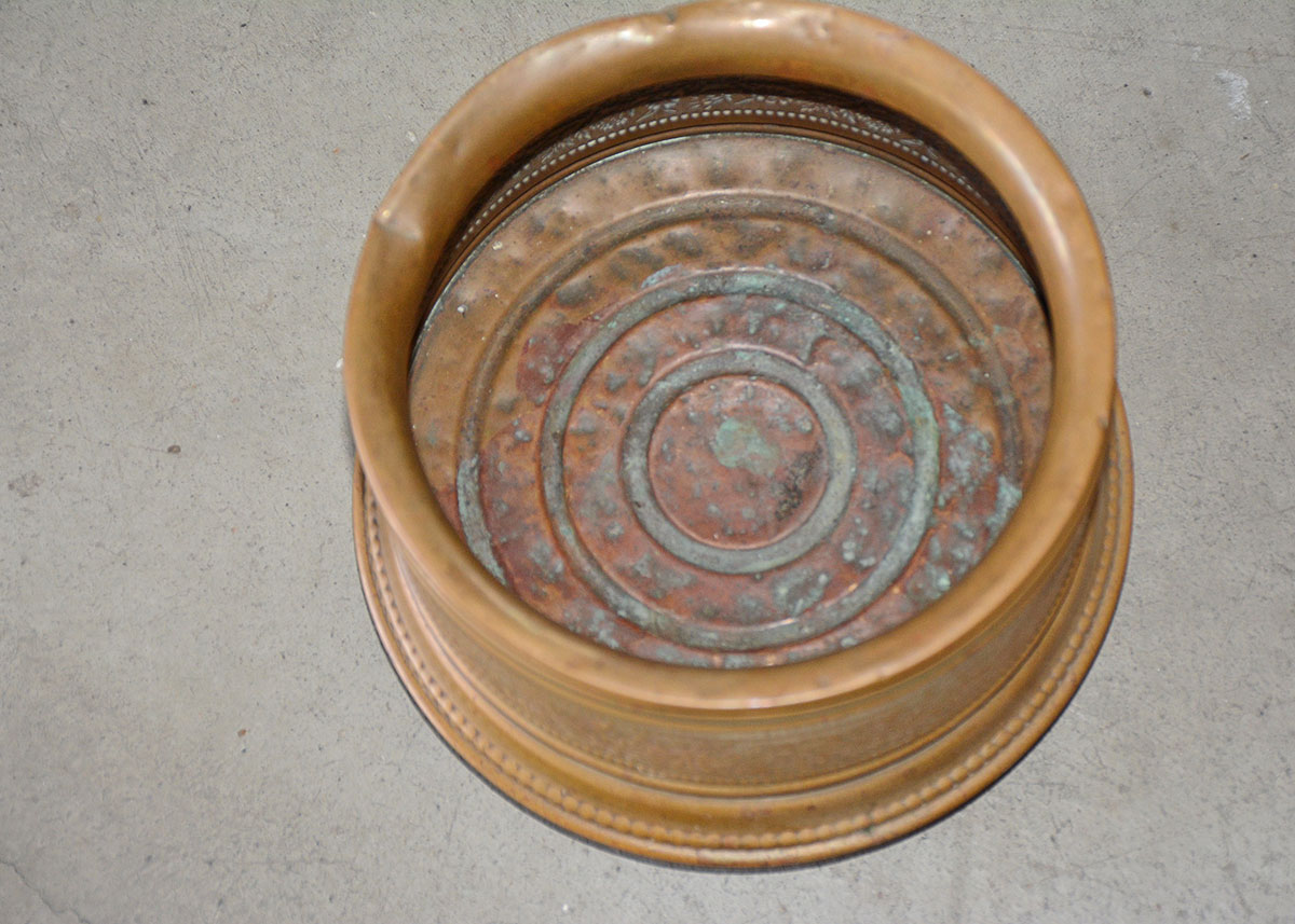 Antique Hand Hammered Copper Coal Scuttle and Weighted Planter