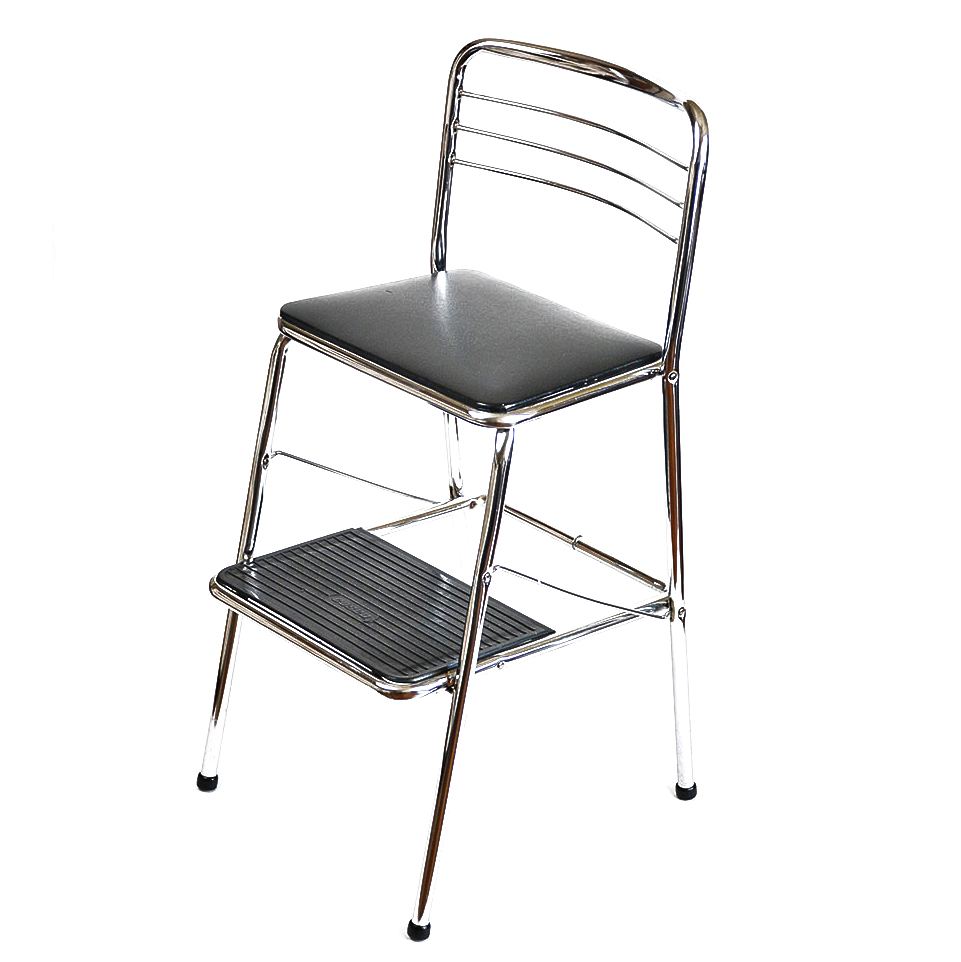 Black and Chrome Collapsible Kitchen Stool