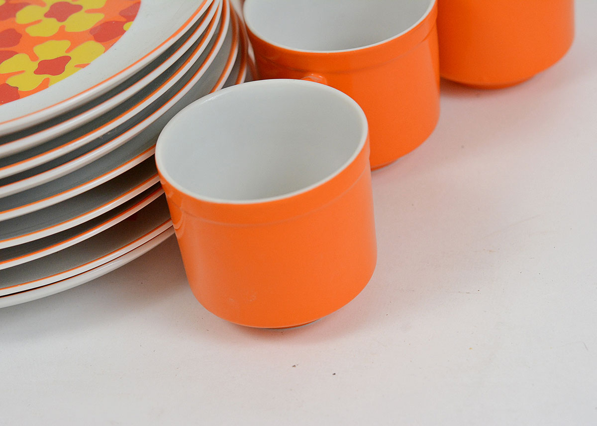 Vintage Orange Cup and Plate Snack Sets