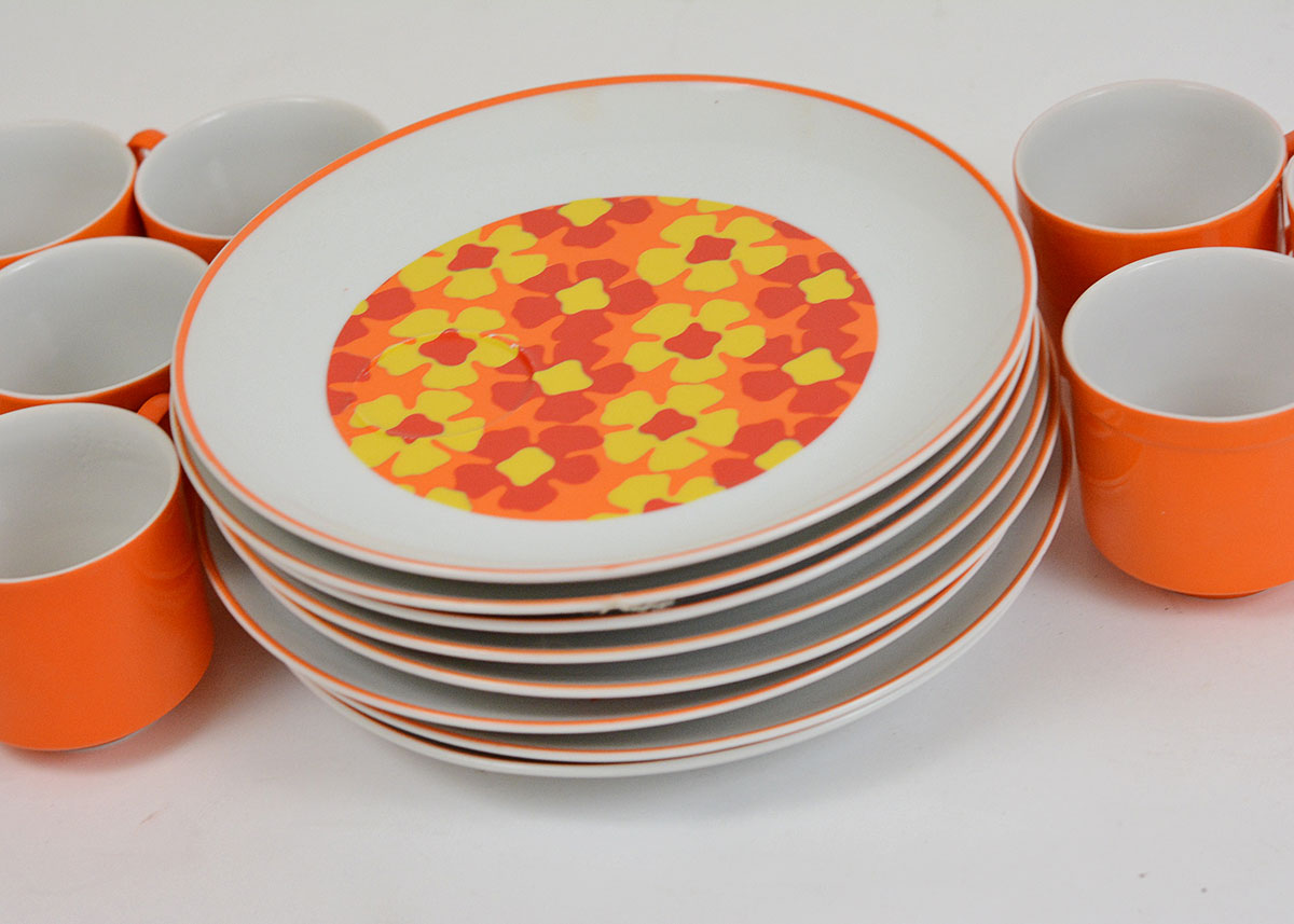 Vintage Orange Cup and Plate Snack Sets