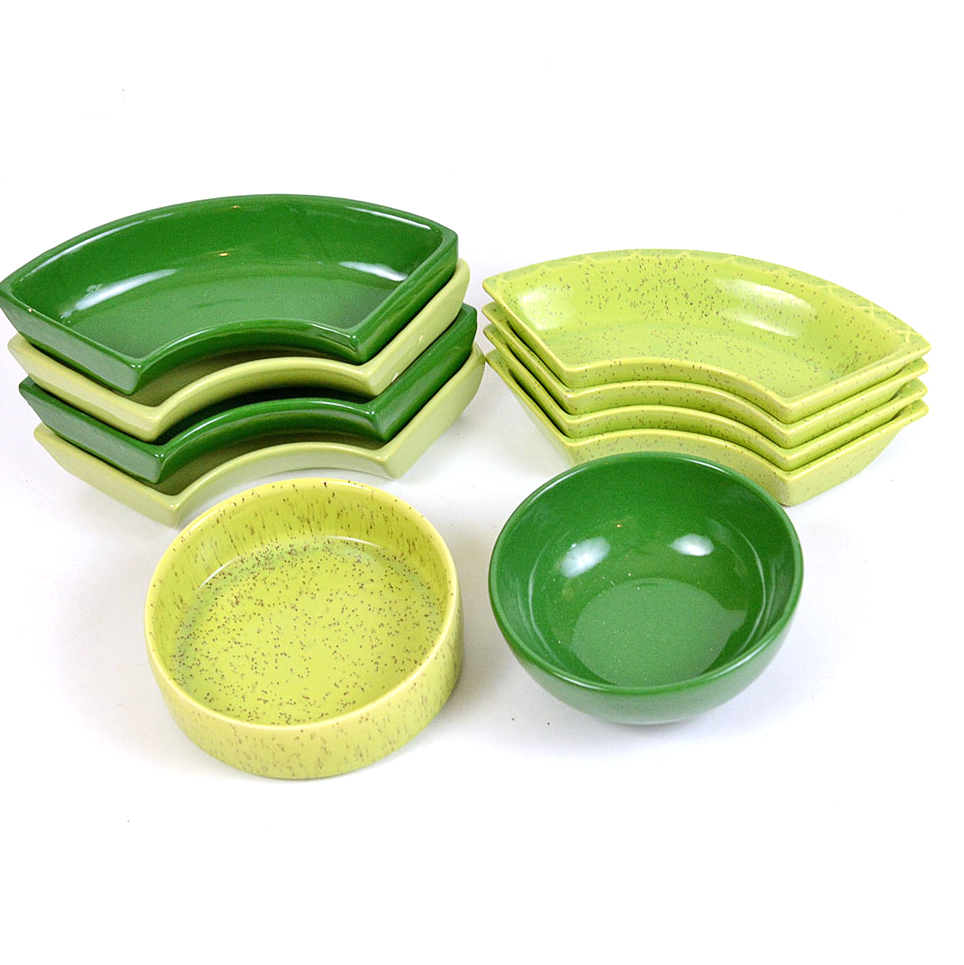 Pair of Ceramic Condiment Dishes in Shades of Green