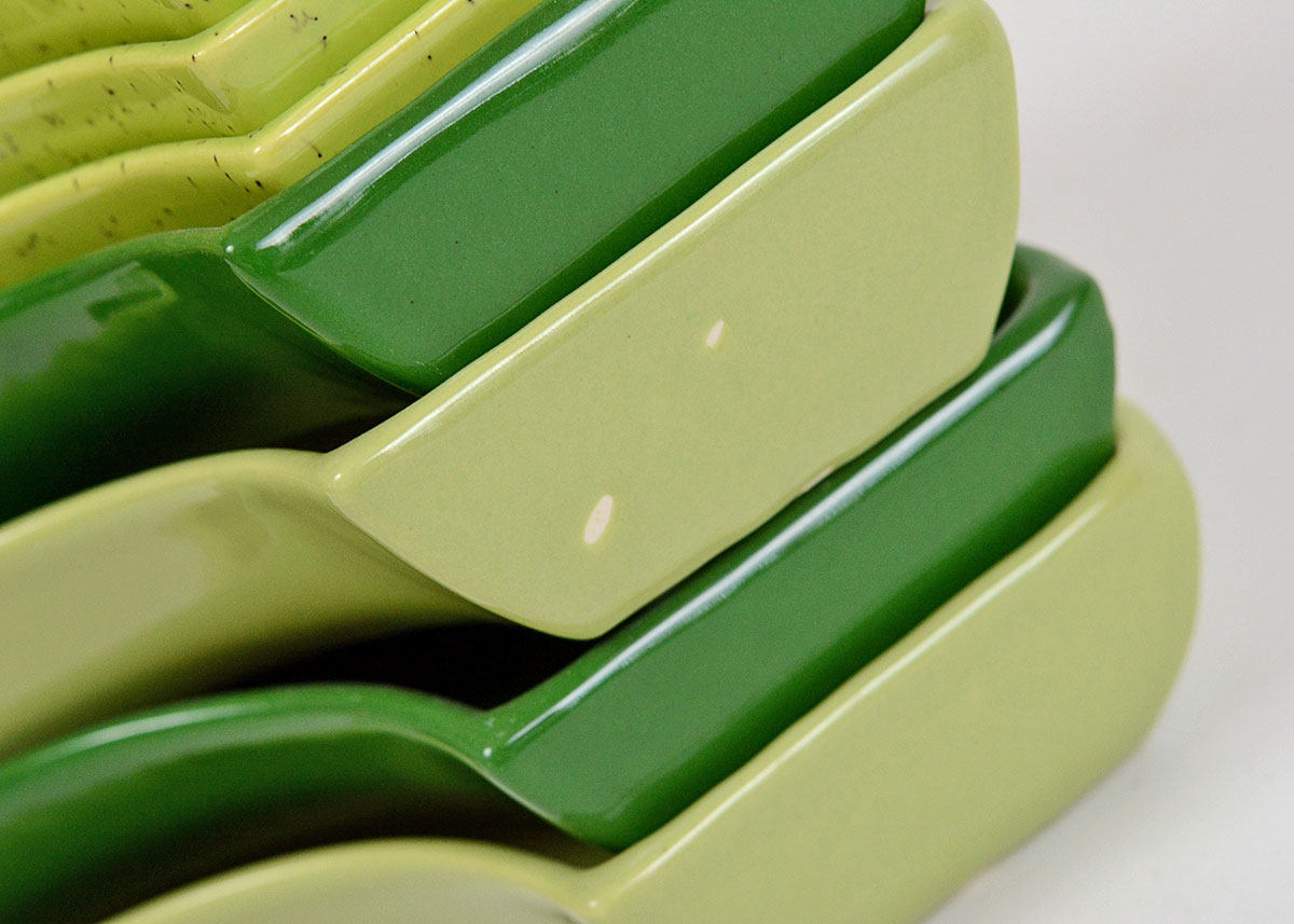 Pair of Ceramic Condiment Dishes in Shades of Green