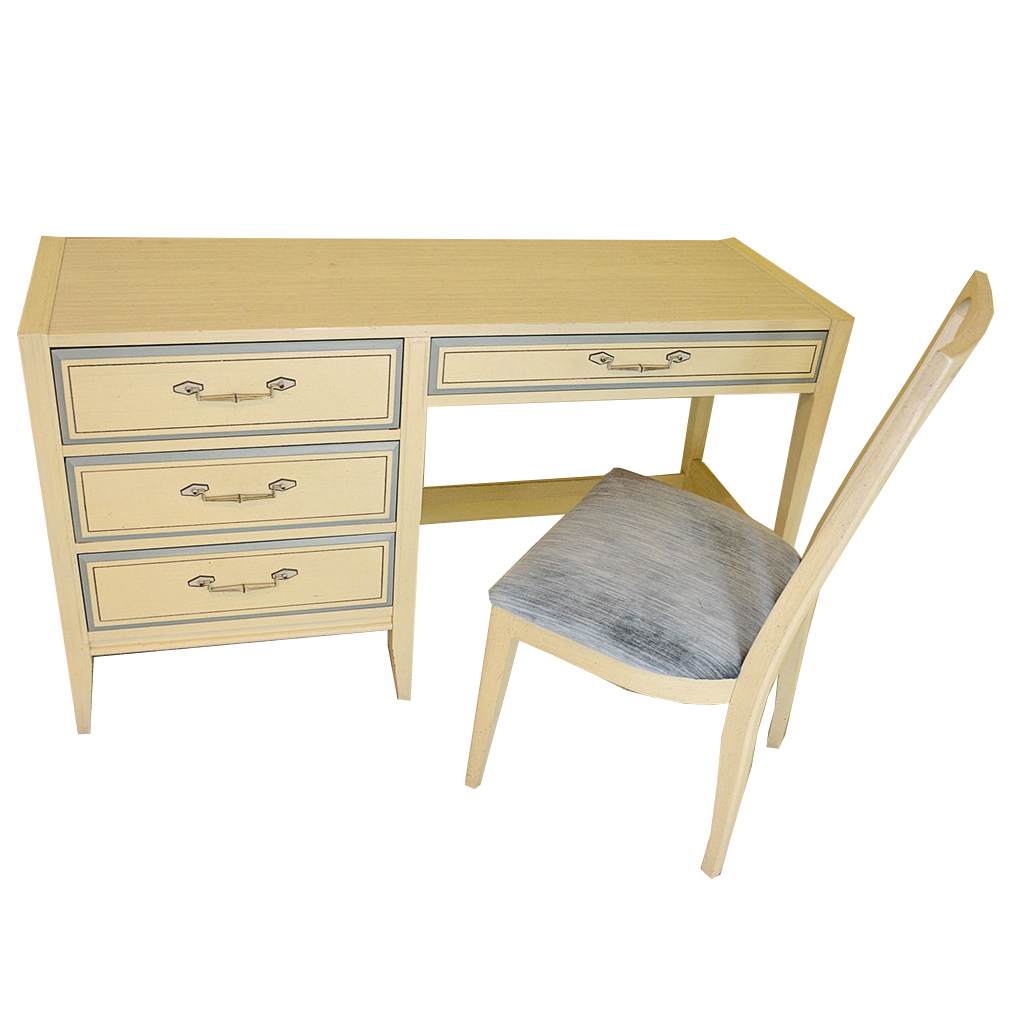 Retro Painted Blue and White Desk and Chair by Basic Witz