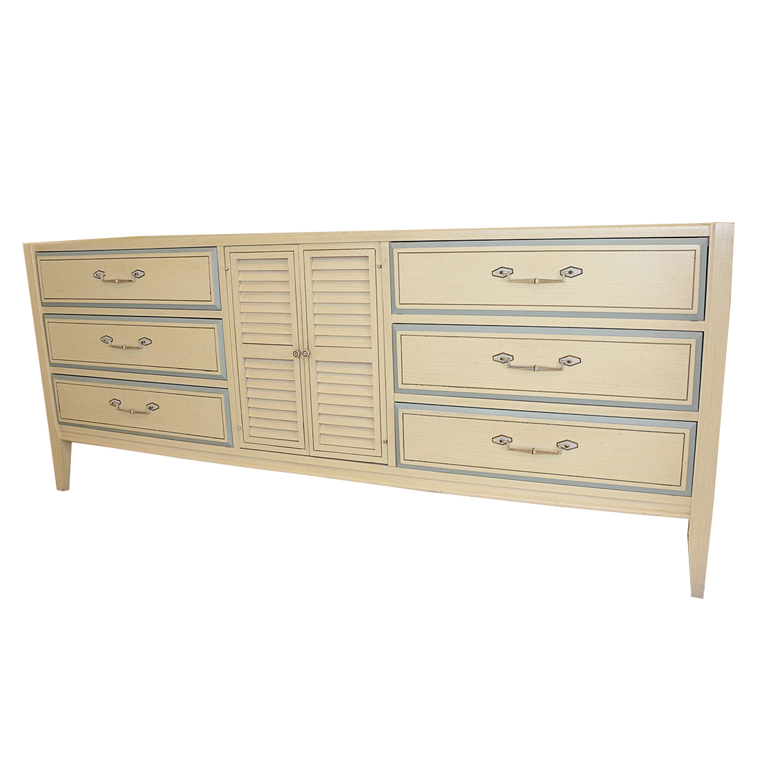 Retro Painted Blue and White Chest of Drawers by Basic Witz