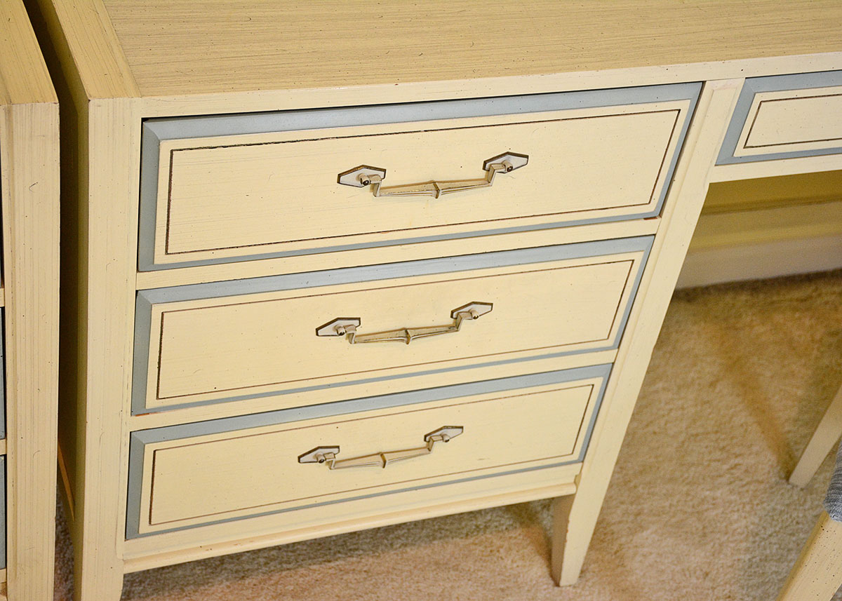 Retro Painted Blue and White Desk and Chair by Basic Witz