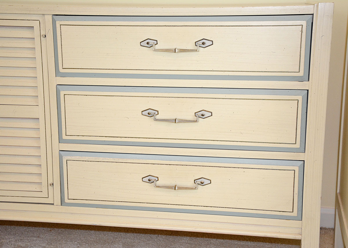 Retro Painted Blue and White Chest of Drawers by Basic Witz