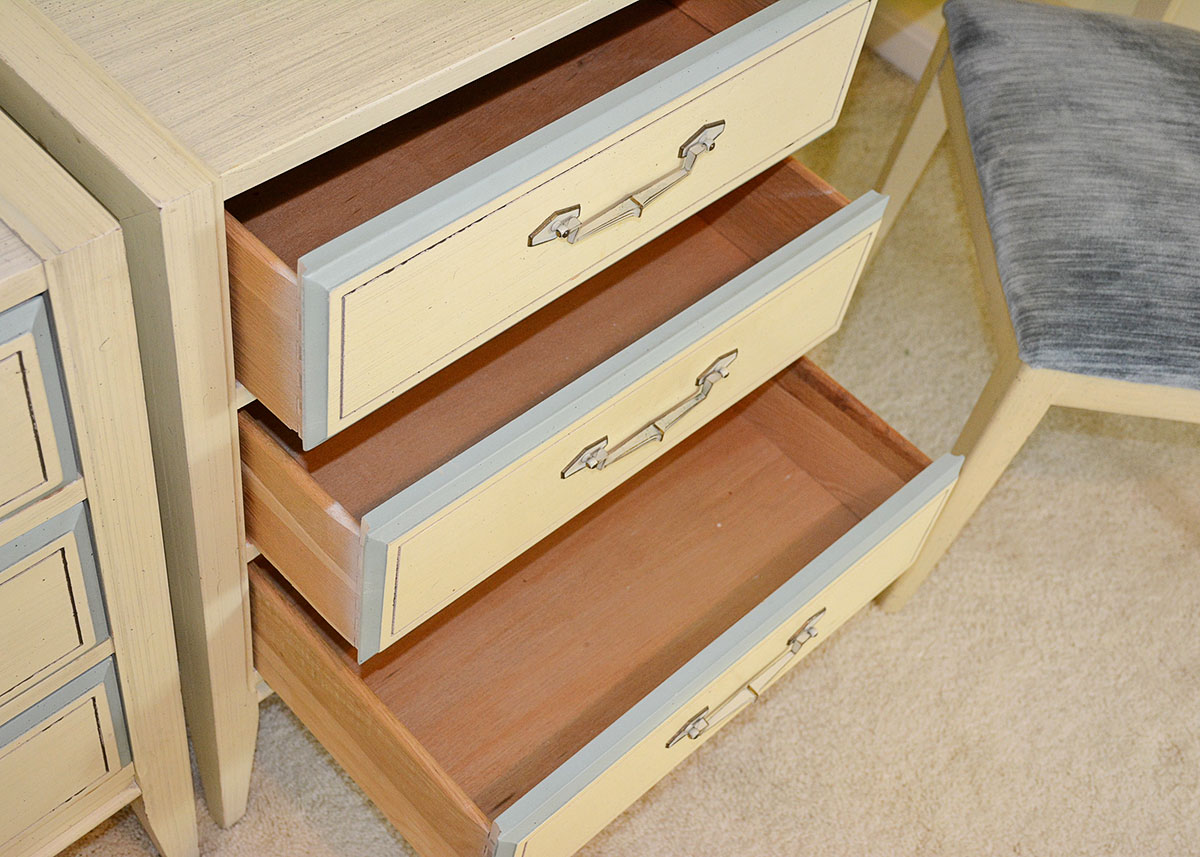 Retro Painted Blue and White Desk and Chair by Basic Witz