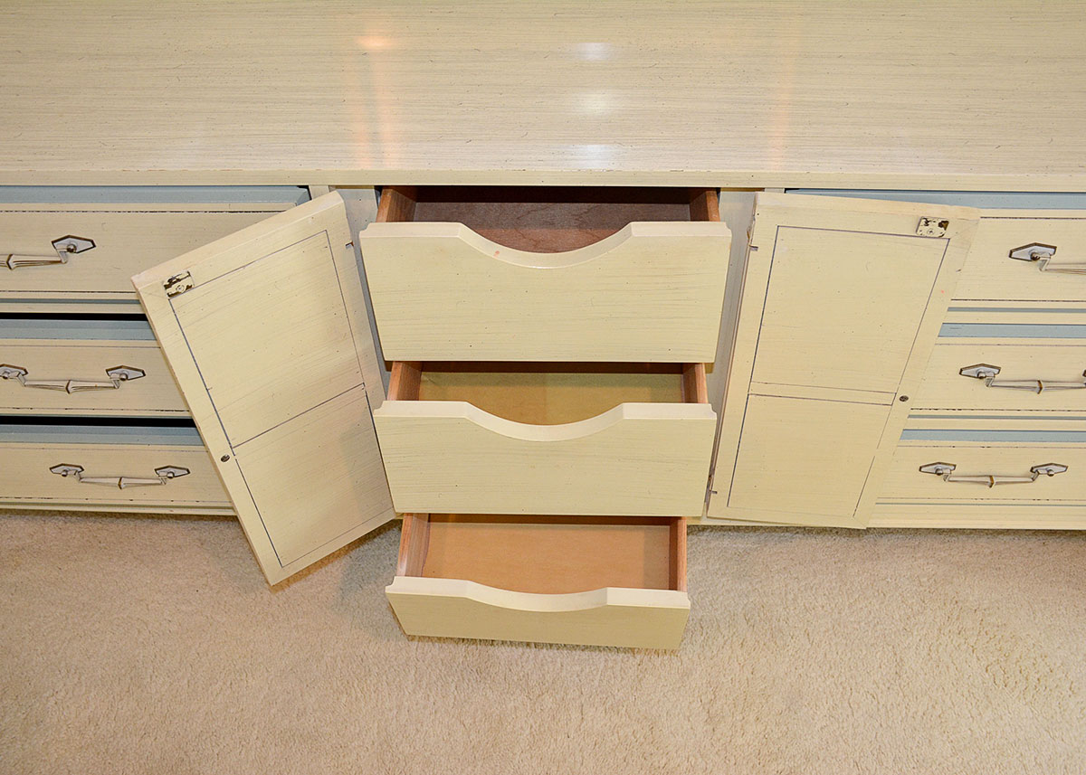 Retro Painted Blue and White Chest of Drawers by Basic Witz