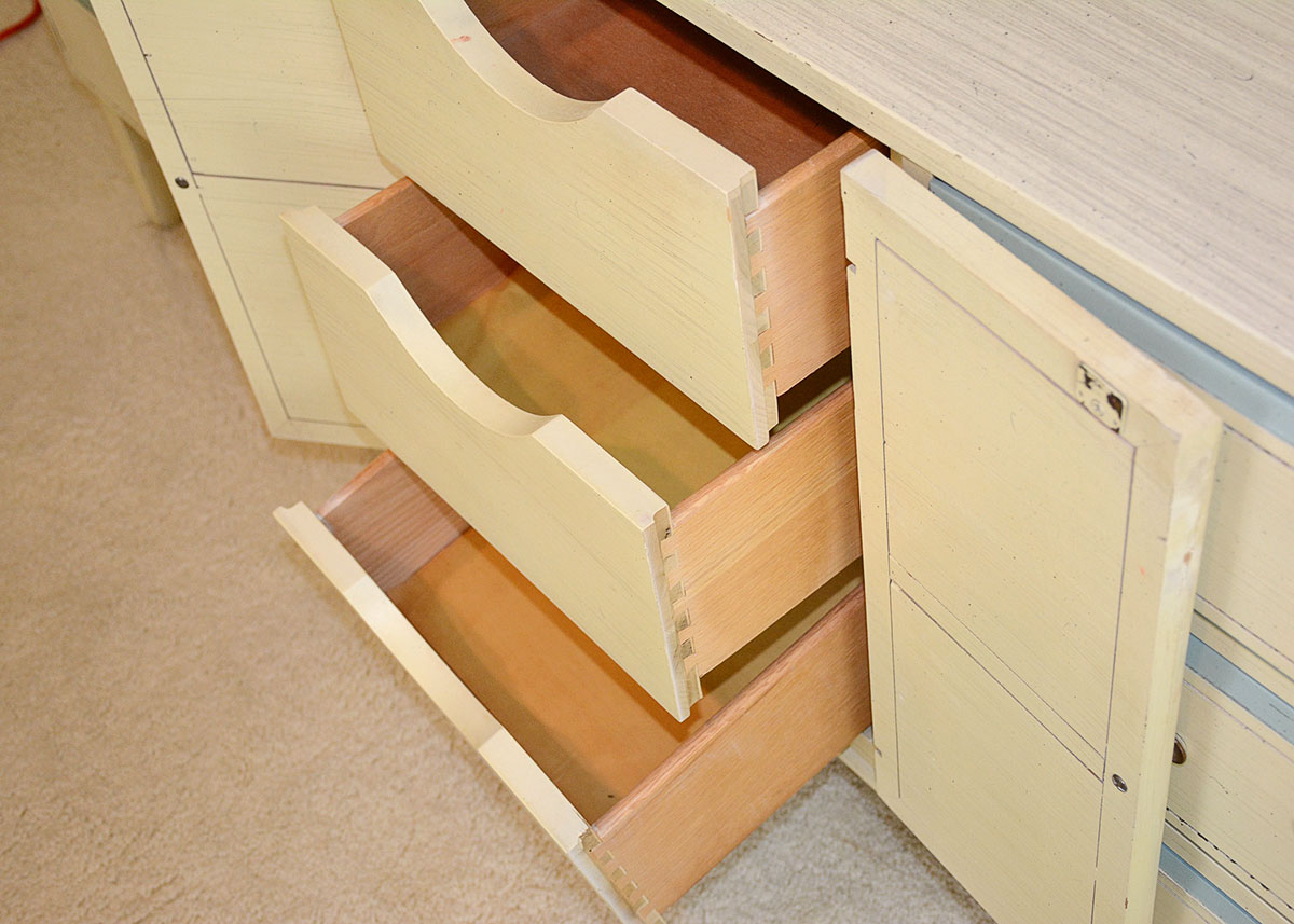 Retro Painted Blue and White Chest of Drawers by Basic Witz