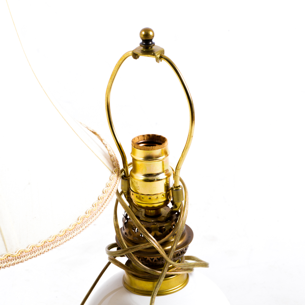 Turned Wood and French Hand-Painted Table Lamps