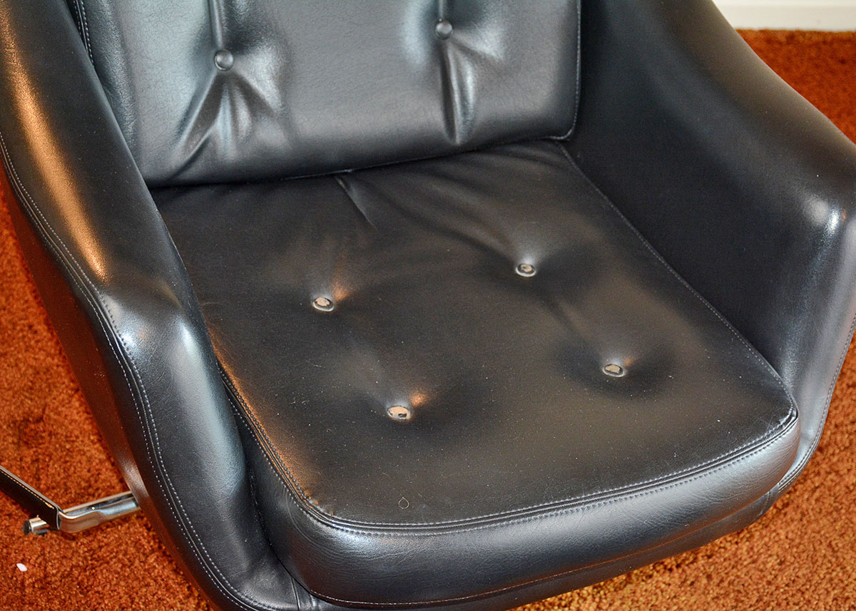 Mid Century Modern Black Leatherette Overman Lounge Chair and Ottoman