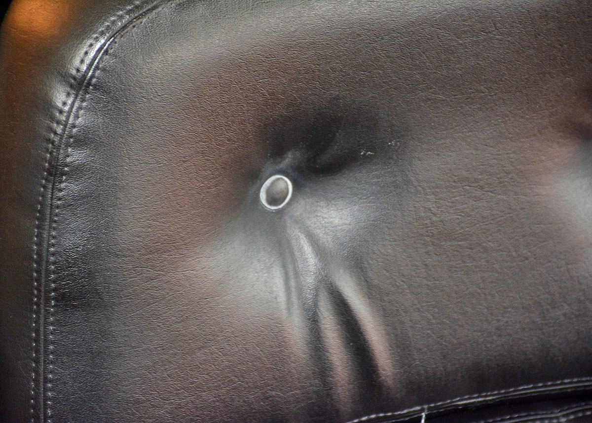 Mid Century Modern Black Leatherette Overman Lounge Chair and Ottoman