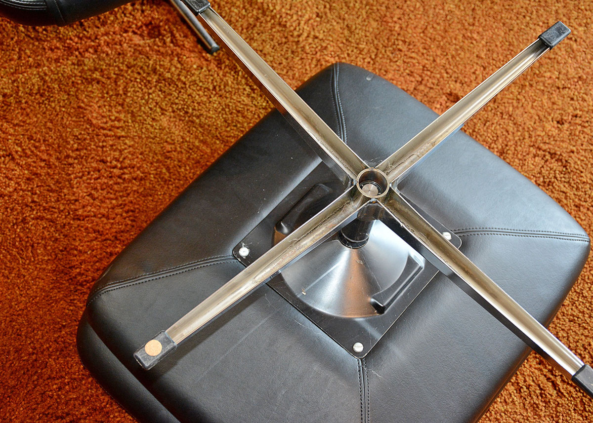 Mid Century Modern Black Leatherette Overman Lounge Chair and Ottoman