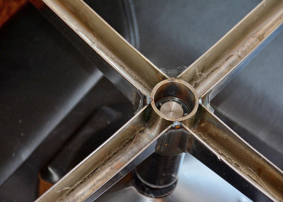 Mid Century Modern Black Leatherette Overman Lounge Chair and Ottoman