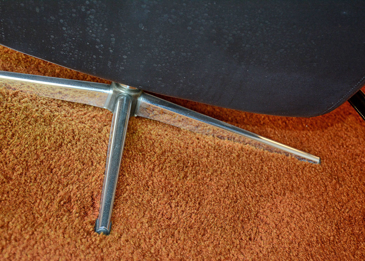 Mid Century Modern Black Leatherette Overman Lounge Chair and Ottoman