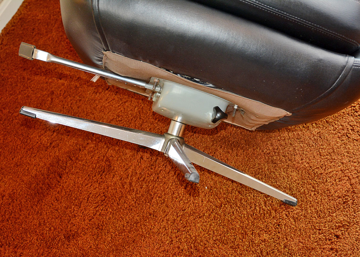 Mid Century Modern Black Leatherette Overman Lounge Chair and Ottoman