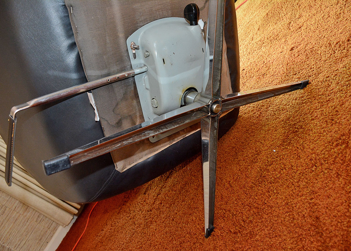 Mid Century Modern Black Leatherette Overman Lounge Chair and Ottoman