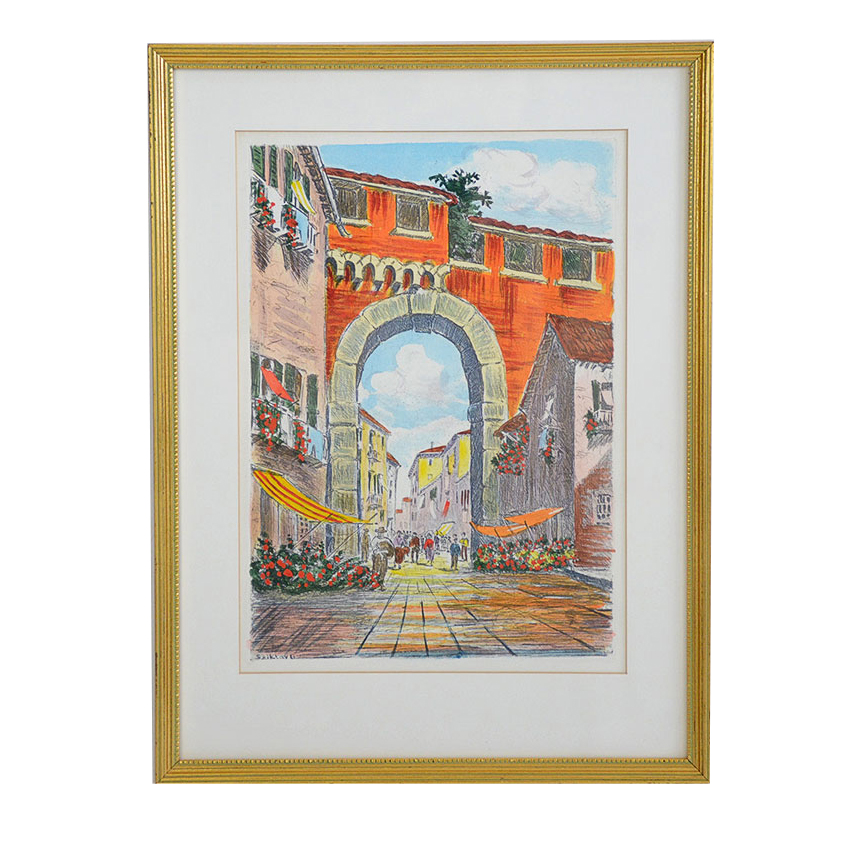 Framed Hand Colored Etching