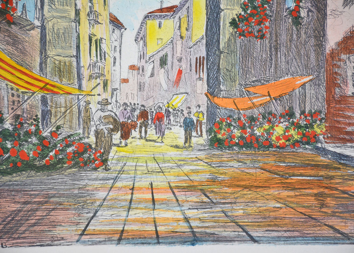 Framed Hand Colored Etching