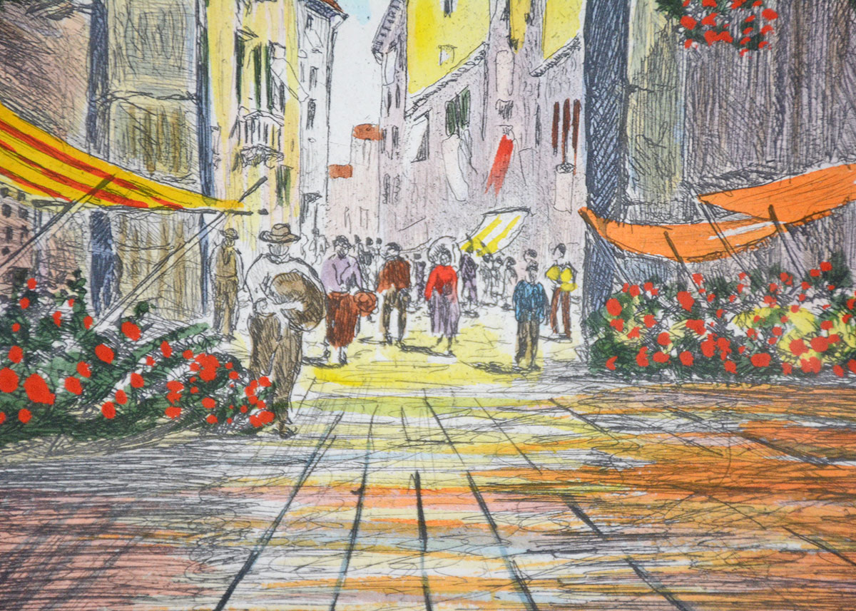 Framed Hand Colored Etching