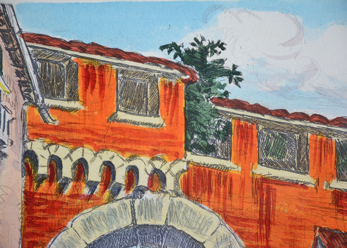 Framed Hand Colored Etching