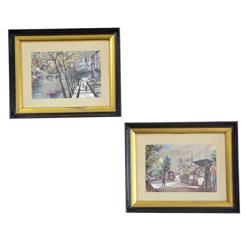 Pair of Framed Reflective Prints Depicting Street Scenes