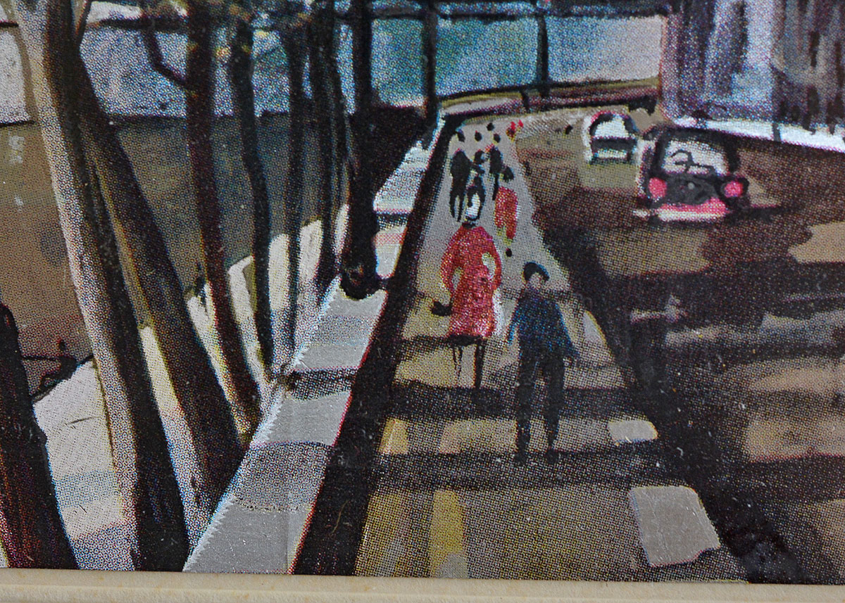 Pair of Framed Reflective Prints Depicting Street Scenes