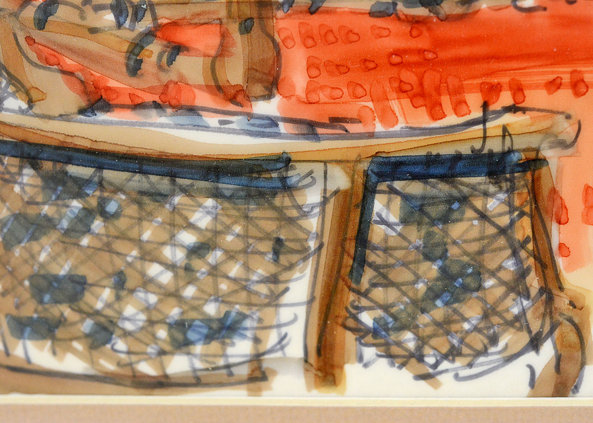 Framed Vintage Watercolor Painting of an Interior Scene