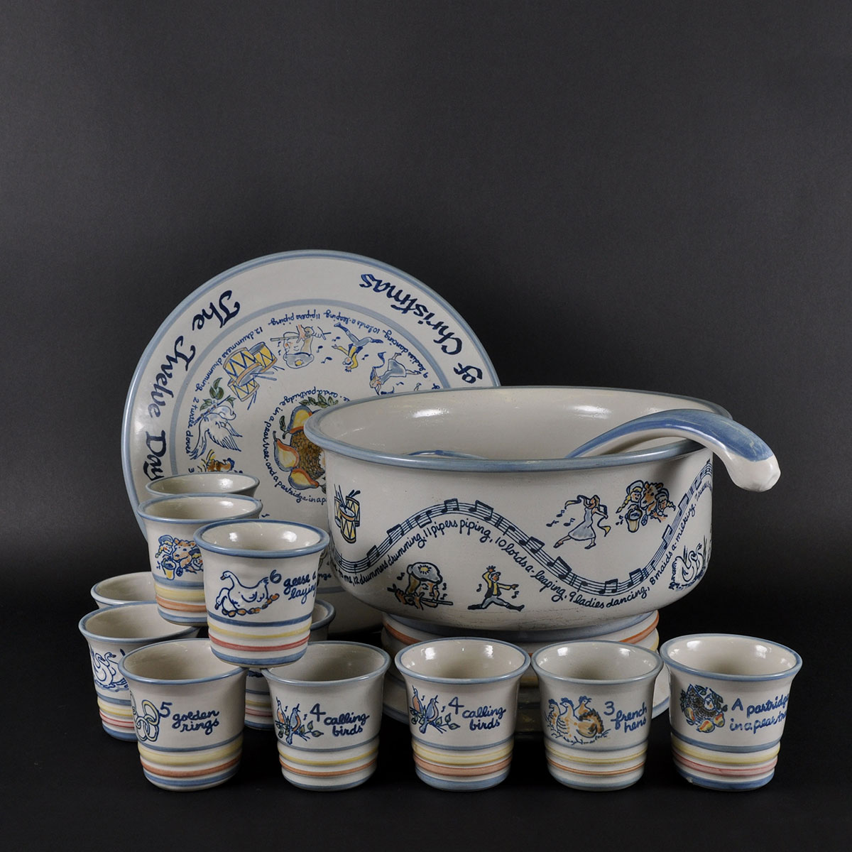 Louisville Stoneware "Twelve Days of Christmas" Punch and Platter Set