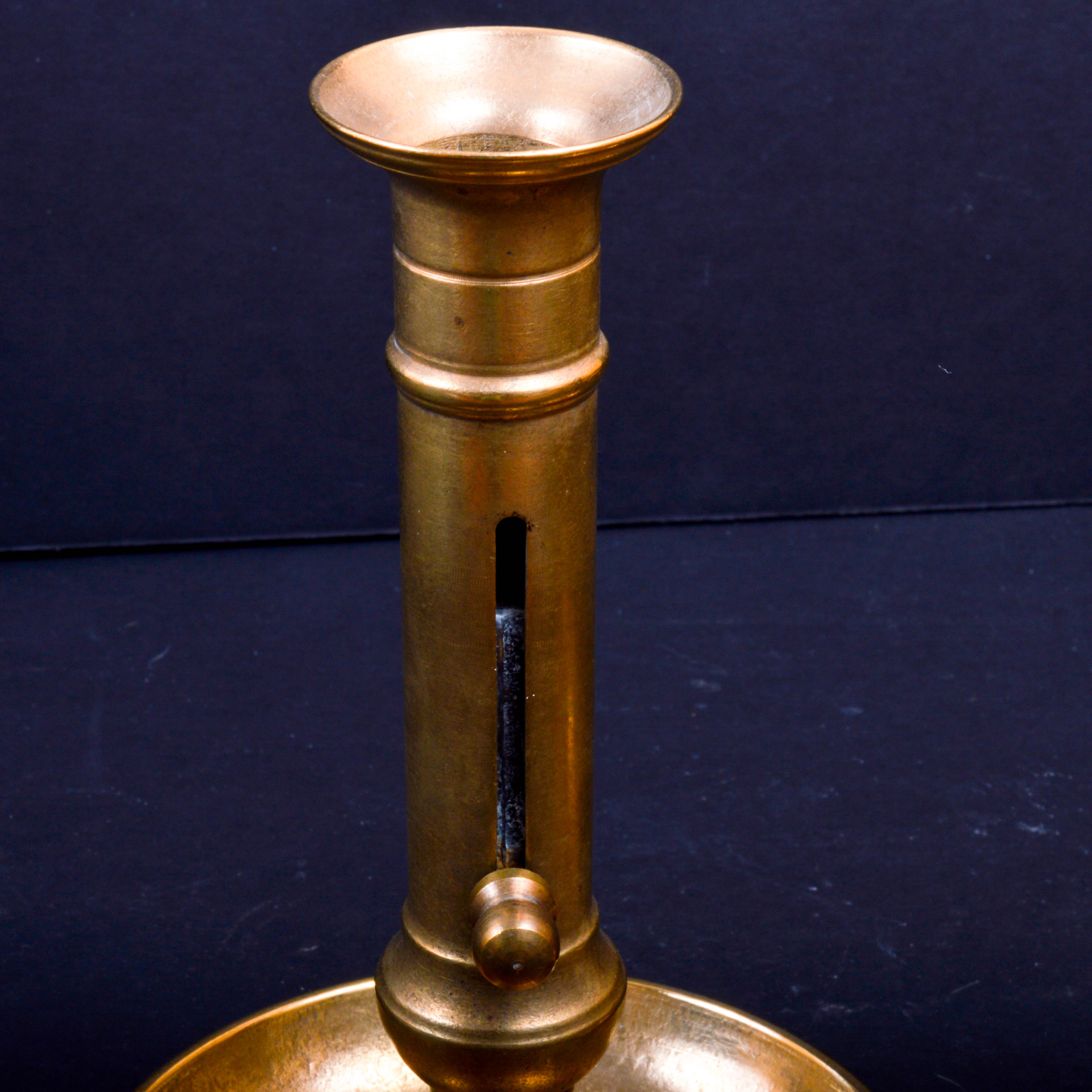 Antique Pair of Brass Candlesticks with Push-Up Bottoms