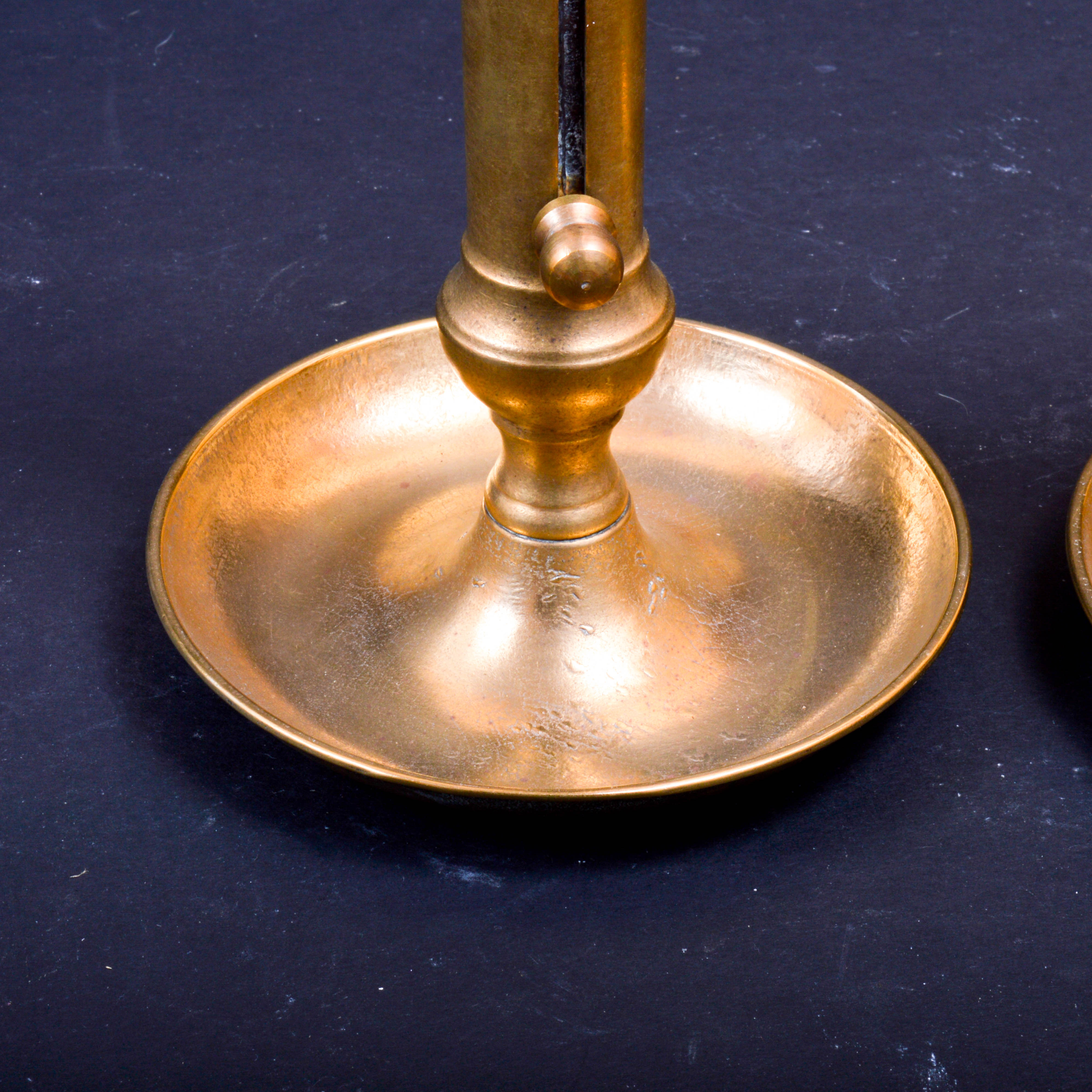 Antique Pair of Brass Candlesticks with Push-Up Bottoms