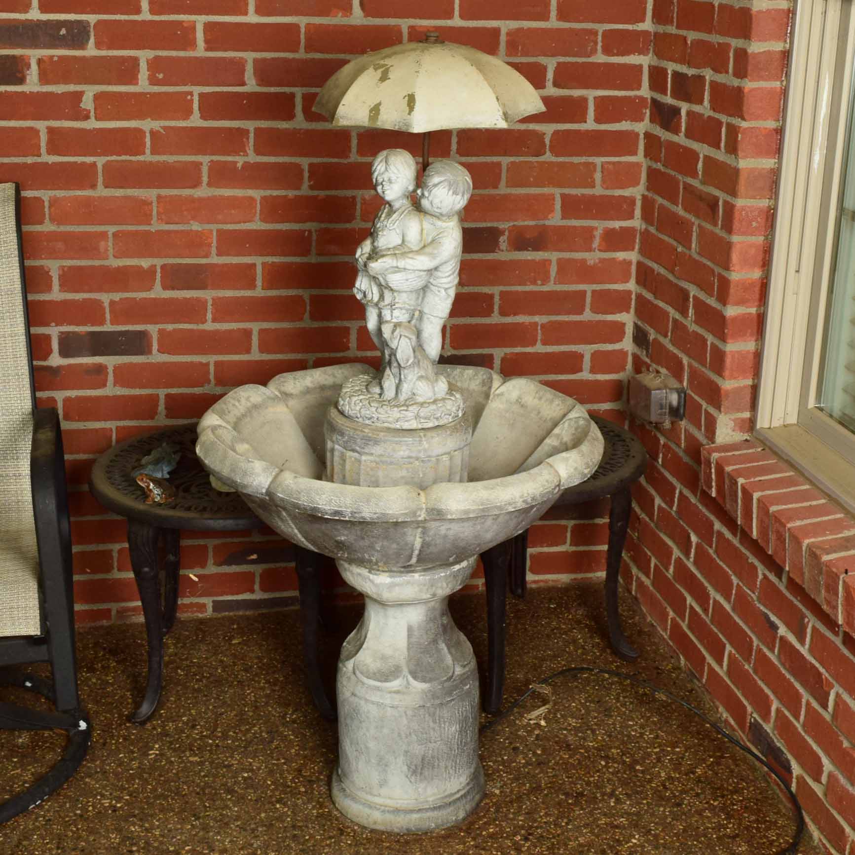 Henri Studio Fountain Birdbath Model 6830 Children and Dog Under Umbrella