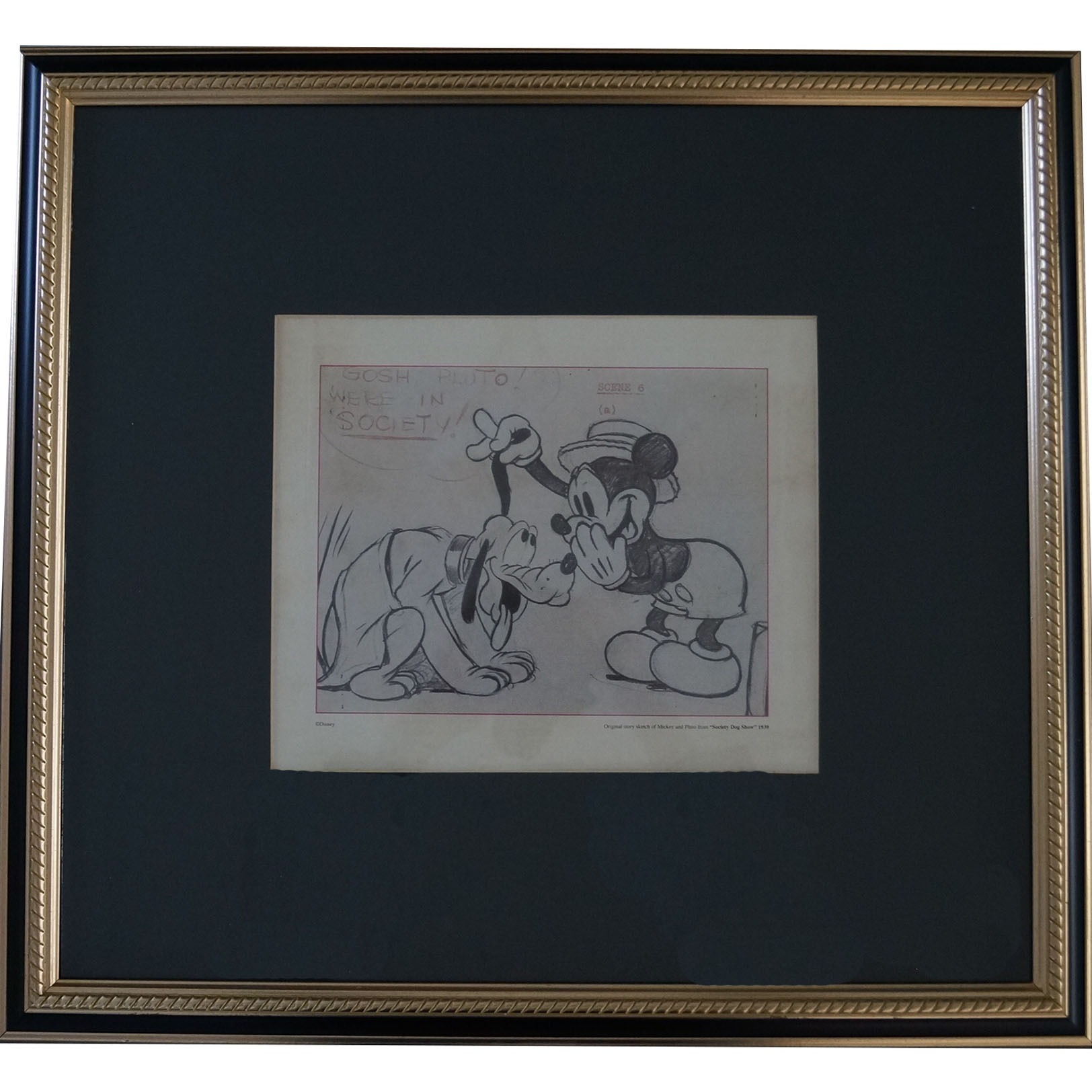 Signed Print of a Disney Story Sketch of Mickey and Pluto