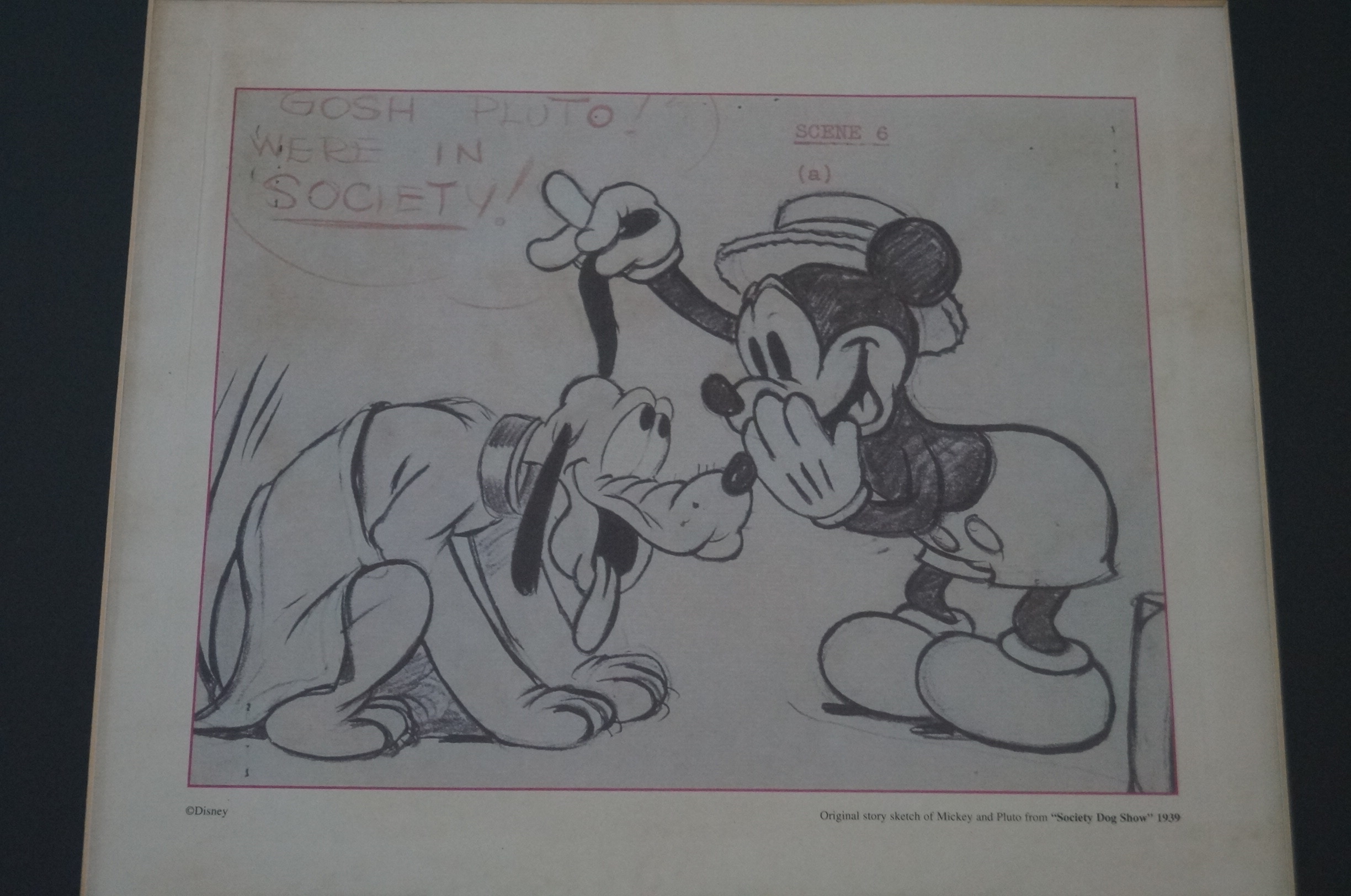 Signed Print of a Disney Story Sketch of Mickey and Pluto