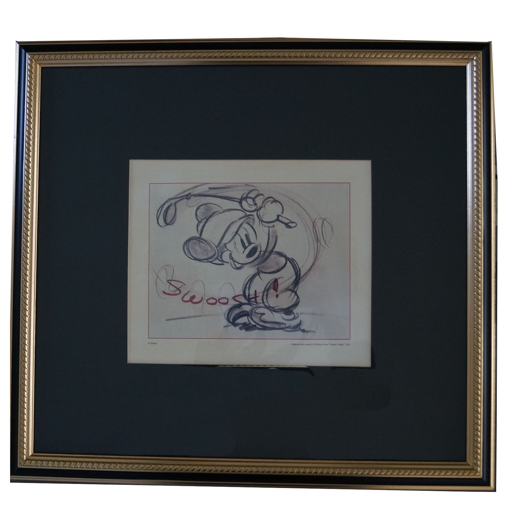 Vintage Signed Print of a Disney Sketch of Mickey