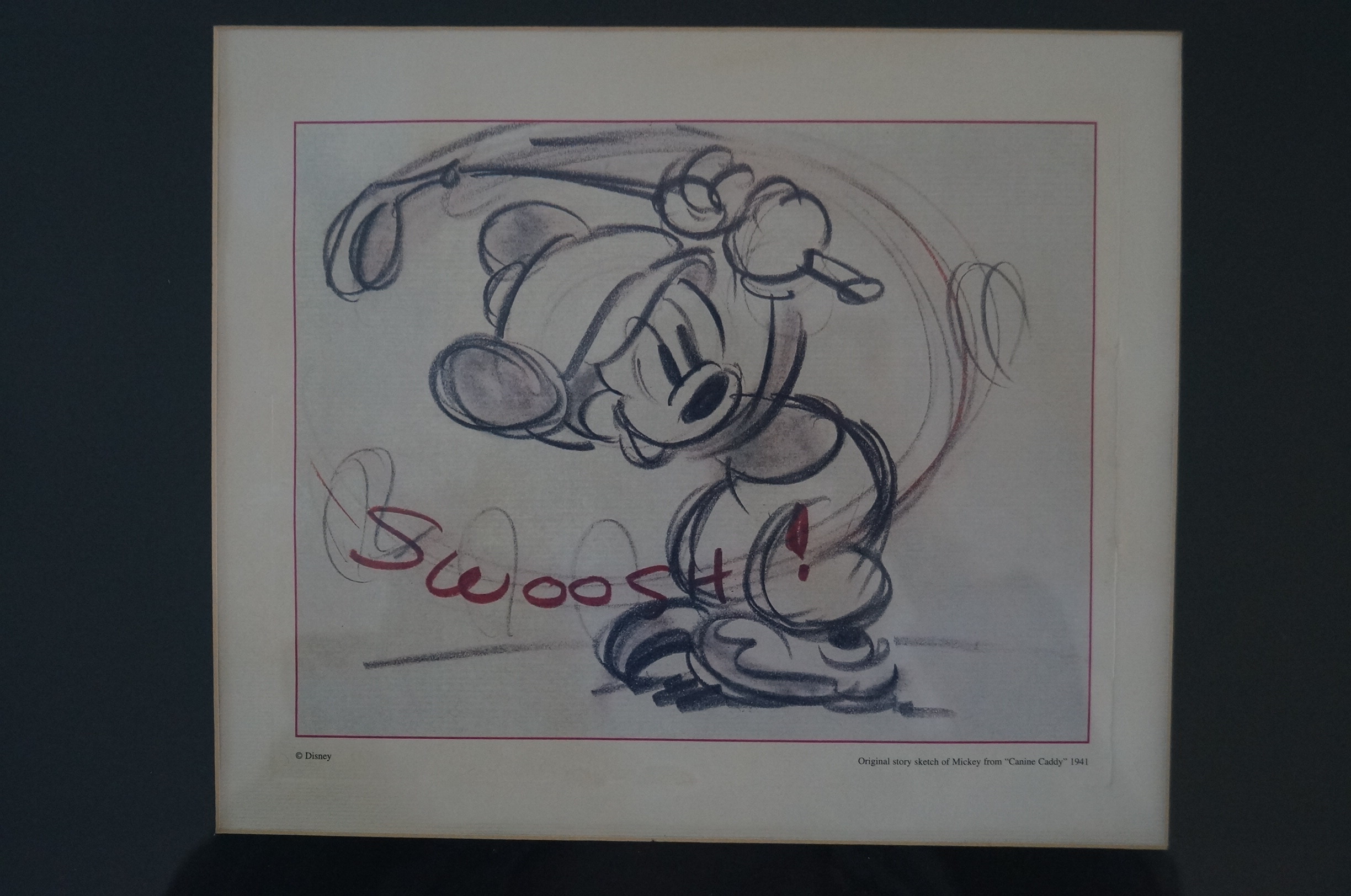 Vintage Signed Print of a Disney Sketch of Mickey