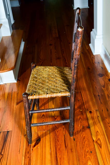 Antique Stained Oak Chair with Wicker Seat