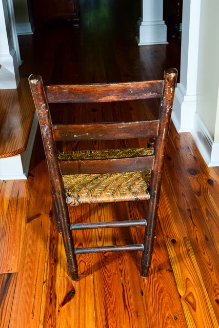 Antique Stained Oak Chair with Wicker Seat