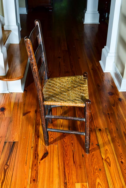 Antique Stained Oak Chair with Wicker Seat